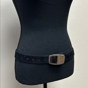 Prada Black suede Belt with Silver Buckle